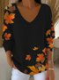 Womens Autumn Art Design Printed Pit Fabric Fabric Long Sleeve T-Shirt