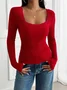 Women's Long Sleeve T-shirt Spring/Fall Gray Floral Split Joint Square Neck Daily Going Out Casual Top