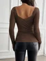 Women's Long Sleeve T-shirt Spring/Fall Gray Floral Split Joint Square Neck Daily Going Out Casual Top