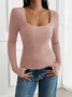 Women's Long Sleeve T-shirt Spring/Fall Gray Floral Split Joint Square Neck Daily Going Out Casual Top