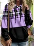 Women's Plaid Colorblock Print Casual Long Sleeve Hooded Sweatshirt