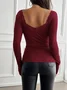 Women's Long Sleeve T-shirt Spring/Fall Gray Floral Split Joint Square Neck Daily Going Out Casual Top