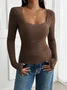 Women's Long Sleeve T-shirt Spring/Fall Gray Floral Split Joint Square Neck Daily Going Out Casual Top