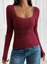 Women's Long Sleeve T-shirt Spring/Fall Gray Floral Split Joint Square Neck Daily Going Out Casual Top