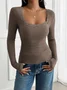 Women's Long Sleeve T-shirt Spring/Fall Gray Floral Split Joint Square Neck Daily Going Out Casual Top