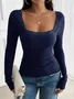 Women's Long Sleeve T-shirt Spring/Fall Gray Floral Split Joint Square Neck Daily Going Out Casual Top