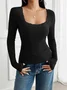 Women's Long Sleeve T-shirt Spring/Fall Gray Floral Split Joint Square Neck Daily Going Out Casual Top