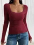 Women's Long Sleeve T-shirt Spring/Fall Gray Floral Split Joint Square Neck Daily Going Out Casual Top