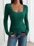 Women's Long Sleeve T-shirt Spring/Fall Gray Floral Split Joint Square Neck Daily Going Out Casual Top
