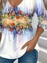 Women's Art Pattern Gradient Design Everyday Long-Sleeved V-Neck T-Shirt Spring And Autumn