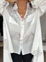 Women's Long Sleeve Shirt Spring/Fall Black Text Letters Split Joint V Neck Daily Going Out Casual Top
