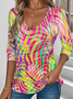 Women's Art Pattern Gradient Design Everyday Long-Sleeved V-Neck T-Shirt Spring And Autumn