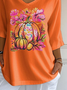 Women's Three Quarter Sleeve T-shirt Spring/Fall Orange Floral Printing V Neck Daily Going Out Casual Top