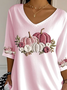 Women's Three Quarter Sleeve T-shirt Spring/Fall Pink Floral Printing V Neck Daily Going Out Casual Top