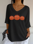 Women's Three Quarter Sleeve T-shirt Spring/Fall Black Halloween (pumpkin) Printing V Neck Daily Going Out Casual Top
