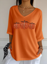 Women's Three Quarter Sleeve T-shirt Spring/Fall Black Halloween (pumpkin) Printing V Neck Daily Going Out Casual Top