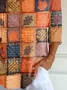 Women's Three Quarter Sleeve T-shirt Spring/Fall Orange Maple Leaf Printing V Neck Daily Going Out Casual Top