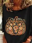 Women's Long Sleeve T-shirt Spring/Fall Black Floral Printing Crew Neck Holiday Going Out Casual Top