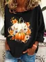 Women's Long Sleeve T-shirt Spring/Fall Orange Floral Printing Crew Neck Holiday Going Out Casual Top