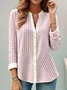 Women's Striped Art Pattern Long Sleeve Stand Collar Shirt Fashionable Modern Everyday Weekend