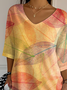 Women's Three Quarter Sleeve T-shirt Spring/Fall Orange Leaf Printing V Neck Daily Going Out Casual Top