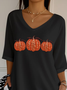 Women's Three Quarter Sleeve T-shirt Spring/Fall Black Halloween (pumpkin) Printing V Neck Daily Going Out Casual Top