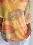 Women's Three Quarter Sleeve T-shirt Spring/Fall Orange Leaf Printing V Neck Daily Going Out Casual Top