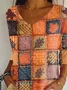 Women's Three Quarter Sleeve T-shirt Spring/Fall Orange Maple Leaf Printing V Neck Daily Going Out Casual Top