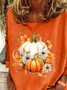 Women's Long Sleeve T-shirt Spring/Fall Orange Floral Printing Crew Neck Holiday Going Out Casual Top