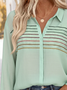 Women's Striped Art Pattern Long Sleeve Stand Collar Shirt Fashionable Modern Everyday Weekend