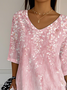 Women's Three Quarter Sleeve T-shirt Spring/Fall Pink Floral Printing V Neck Daily Going Out Casual Top
