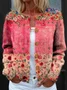 Women's Floral Pattern Art Print Button Cardigan Sweater
