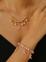 Breast Marker Real Gold Electroplated Pink Ribbon Women's Health Pearl Bracelet Necklace Set Ins Shambhala Jewelry