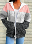Women's Colorblock Printed Casual Long Sleeve Zipper Hooded Sweatshirt Jacket