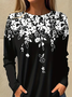 Women's Long Sleeve T-shirt Spring/Fall Black Floral Printing Jersey Crew Neck Daily Going Out Casual Top