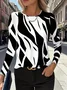 Women's Long Sleeve T-shirt Spring/Fall Black-white Abstract Printing Jersey Crew Neck Daily Going Out Casual Top