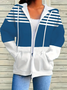 Women's Abstract Print Casual Long Sleeve Zipper Hooded Sweatshirt Jacket