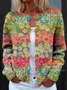 Retro Floral Pattern Art Print Button Cardigan Sweater