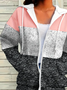 Women's Colorblock Printed Casual Long Sleeve Zipper Hooded Sweatshirt Jacket