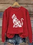 Cat Flower Print Casual Sweatshirt