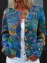 Casual Crew Neck Loose Geometric Cardigan