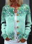 Women's Floral Pattern Art Print Button Cardigan Sweater