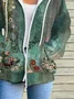 Women's Floral Print Casual Long Sleeve Zipper Hooded Sweatshirt Jacket