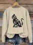 Cat Flower Print Casual Sweatshirt