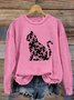 Cat Flower Print Casual Sweatshirt