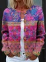 Retro Floral Pattern Art Print Button Cardigan Sweater