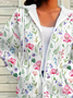 Women's Floral Print Casual Long Sleeve Zipper Hooded Sweatshirt Jacket