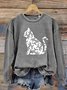 Cat Flower Print Casual Sweatshirt