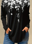 Women's Long Sleeve T-shirt Spring/Fall Black Floral Printing Jersey Crew Neck Daily Going Out Casual Top