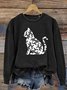 Cat Flower Print Casual Sweatshirt
